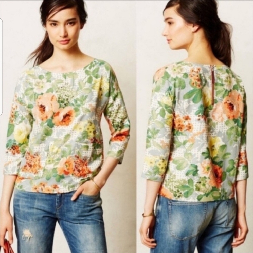 HD In Paris Anthropologie Floral Print Blouse XS